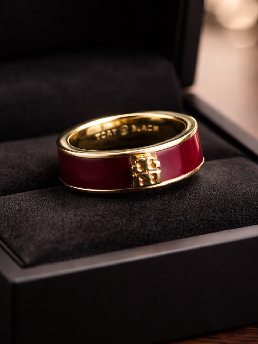 Tory Burch Gold-Tone Ring with Burgundy Enamel Band